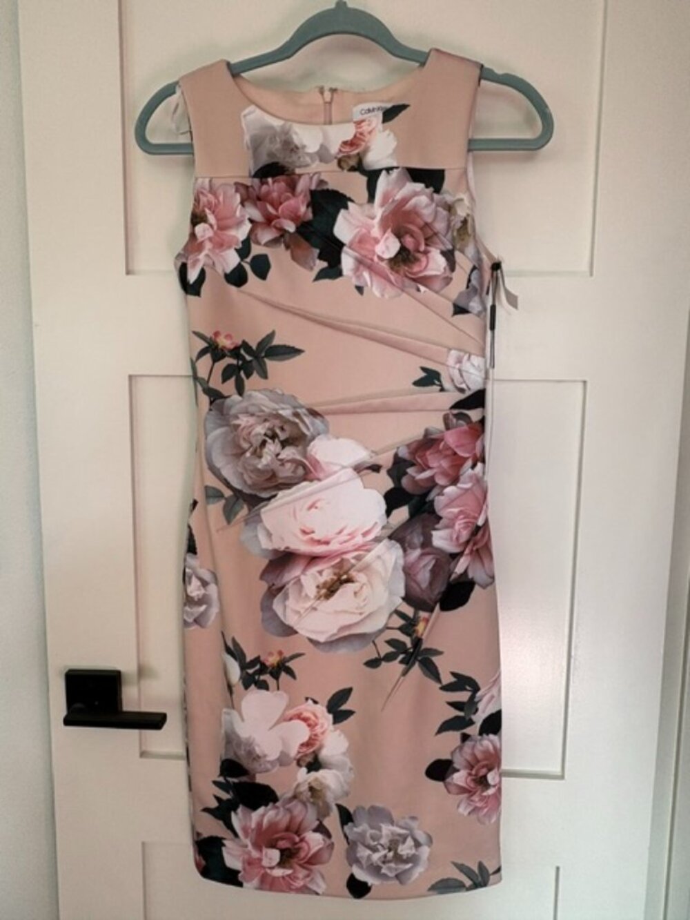 NWT Calvin Klein Blush Pink Floral Ruched Sheath Dress Size 2